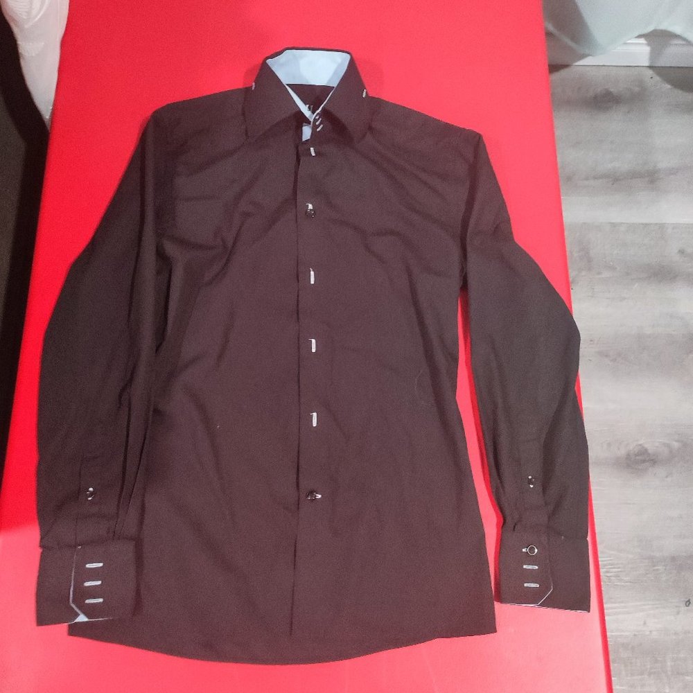 Uomo black casual button up long sleeve shirt  men's size S